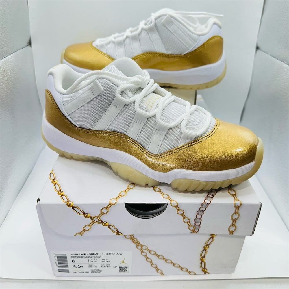 Air Jordan 11 Retro Low Mother’s Day Women's Sneakers White Gold Size 6 | New